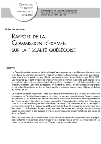 Rapport de la Commission d’examen sur la fiscalité québécoise