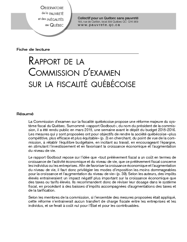 Rapport de la Commission d’examen sur la fiscalité québécoise