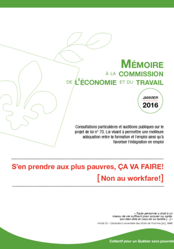 Mémoire du Collectif : « S’en prendre aux pauvres, ça va faire – NON au workfare »