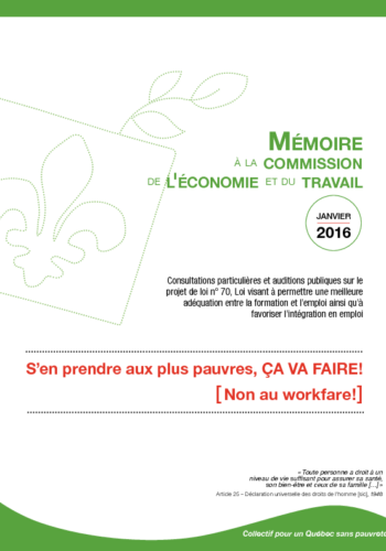 Mémoire du Collectif : “S’en prendre aux pauvres, ça va faire – NON au workfare”