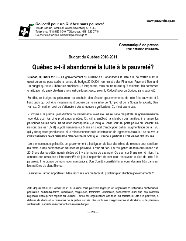 Québec a-t-il abandonné la lutte à la pauvreté ?