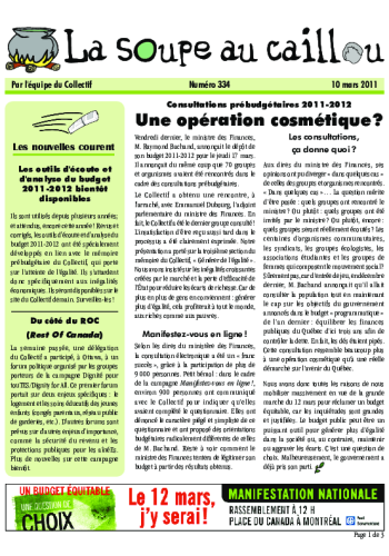 Consultations prébudgétaires 2011-2012 : une opération cosmétique?