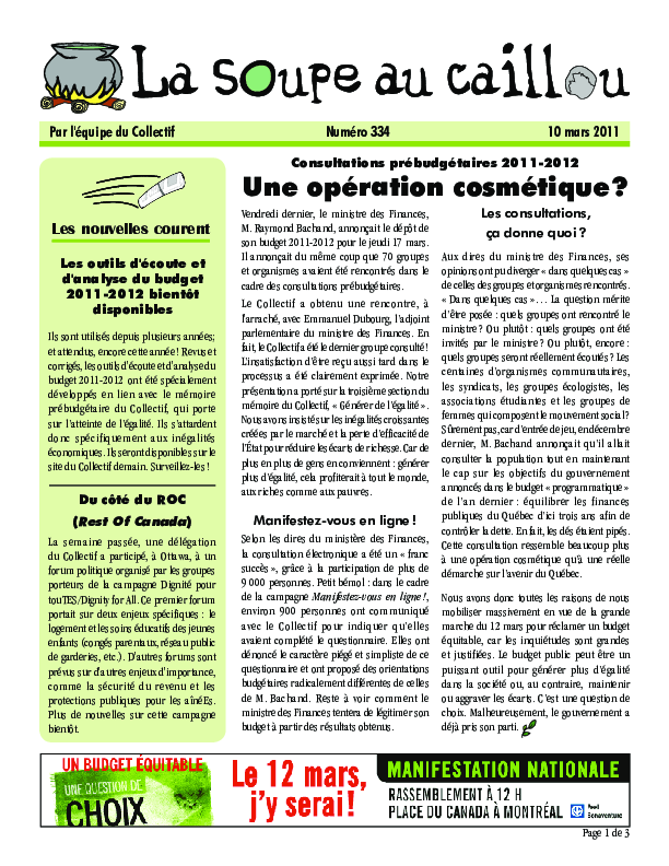 Consultations prébudgétaires 2011-2012 : une opération cosmétique?