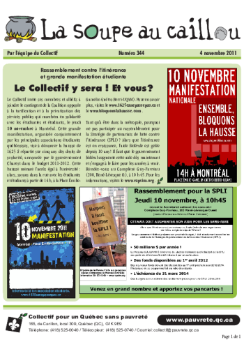 Rassemblement contre l’itinérance et grande manifestation étudiante : le Collectif y sera! Et vous?