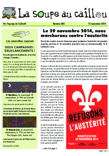 Le 29 novembre, nous marcherons contre l’austérité