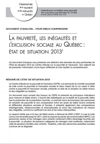 La pauvreté, les inégalités et l’exclusion sociale au Québec : état de situation 2013