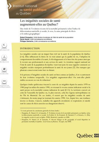 Les inégalités sociales de santé augmentent-elles au Québec?