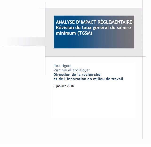 Analyse d’impact réglementaire – Révision du taux général du salaire minimum