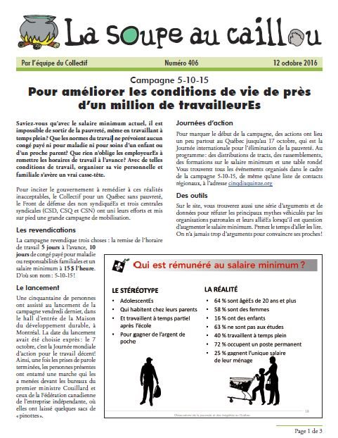 Campagne 5-10-15: Pour améliorer les conditions de vie de près d’un million de travailleurEs