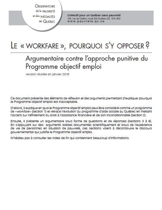 Le workfare, pourquoi s’y opposer?