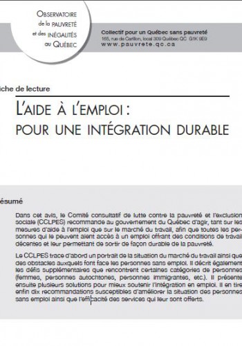 L’aide à l’emploi: pour une intégration durable