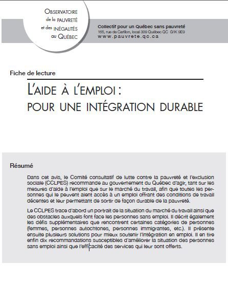 L’aide à l’emploi: pour une intégration durable