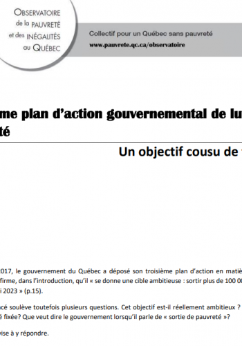 Troisième plan d’action gouvernemental de lutte à la pauvreté: un objectif cousu de fil blanc