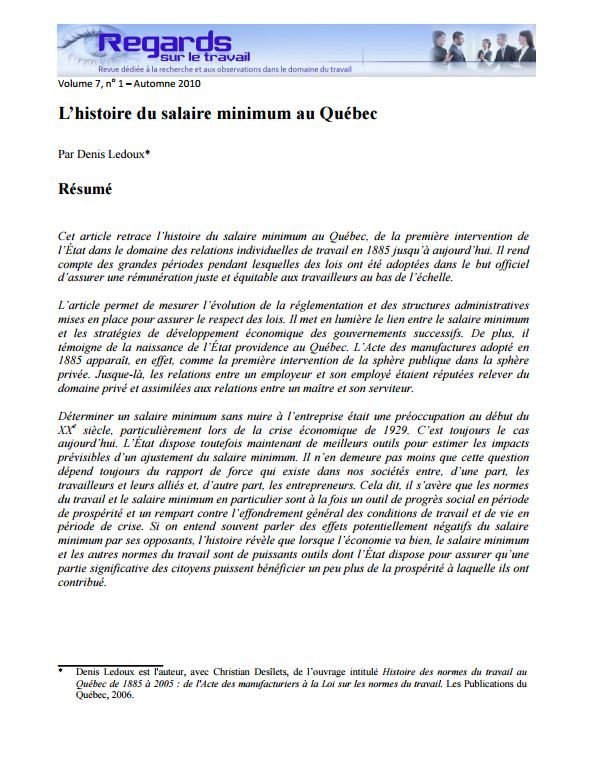 L’histoire du salaire minimum au Québec