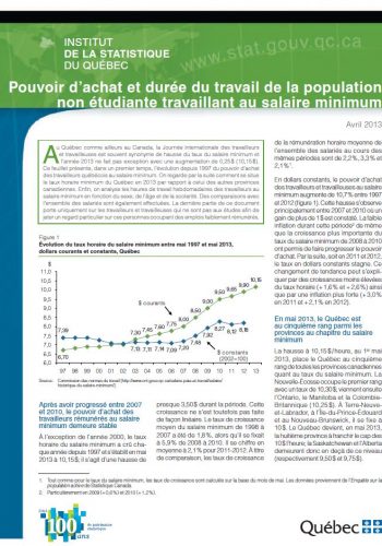 Pouvoir d’achat et durée du travail et de la population non étudiante travaillant au salaire minimum