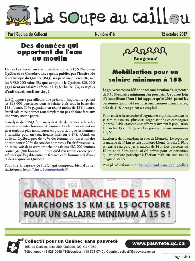 Mobilisation pour un salaire minimum à 15 $