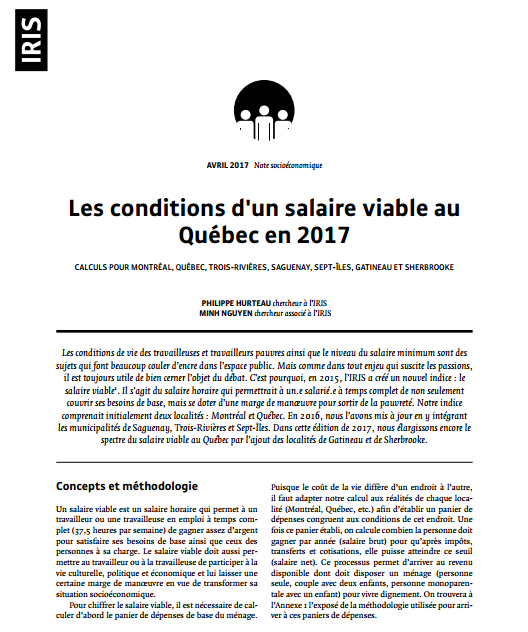 Les conditions d’un salaire viable au Québec en 2017