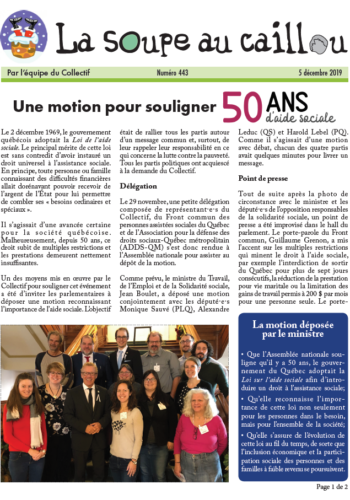 Une motion pour souligner 50 ans d’aide sociale