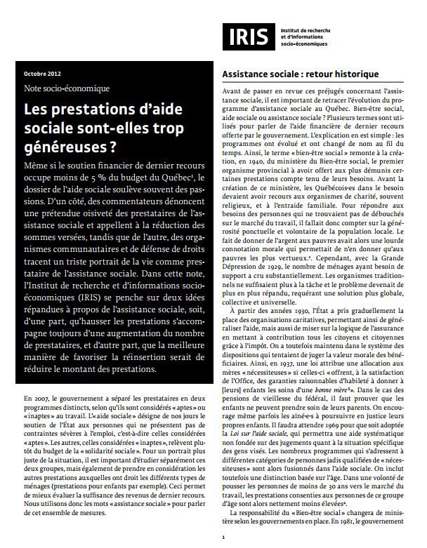 Les prestations d’aide sociale sont-elles trop généreuses?