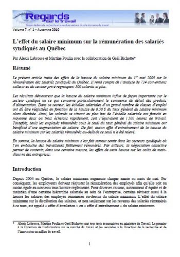 L’effet du salaire minimum sur la rémunération des salariéEs syndiquéEs au Québec