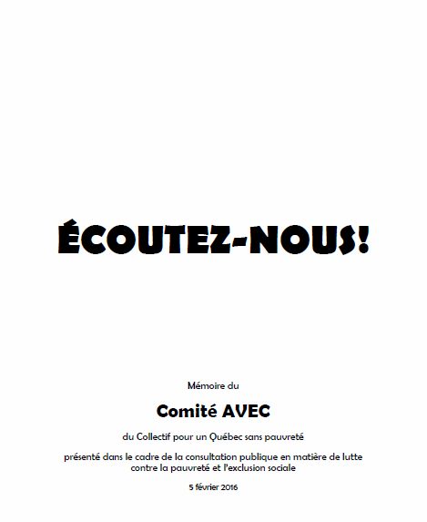 Mémoire du Comité AVEC: « Écoutez-nous! »